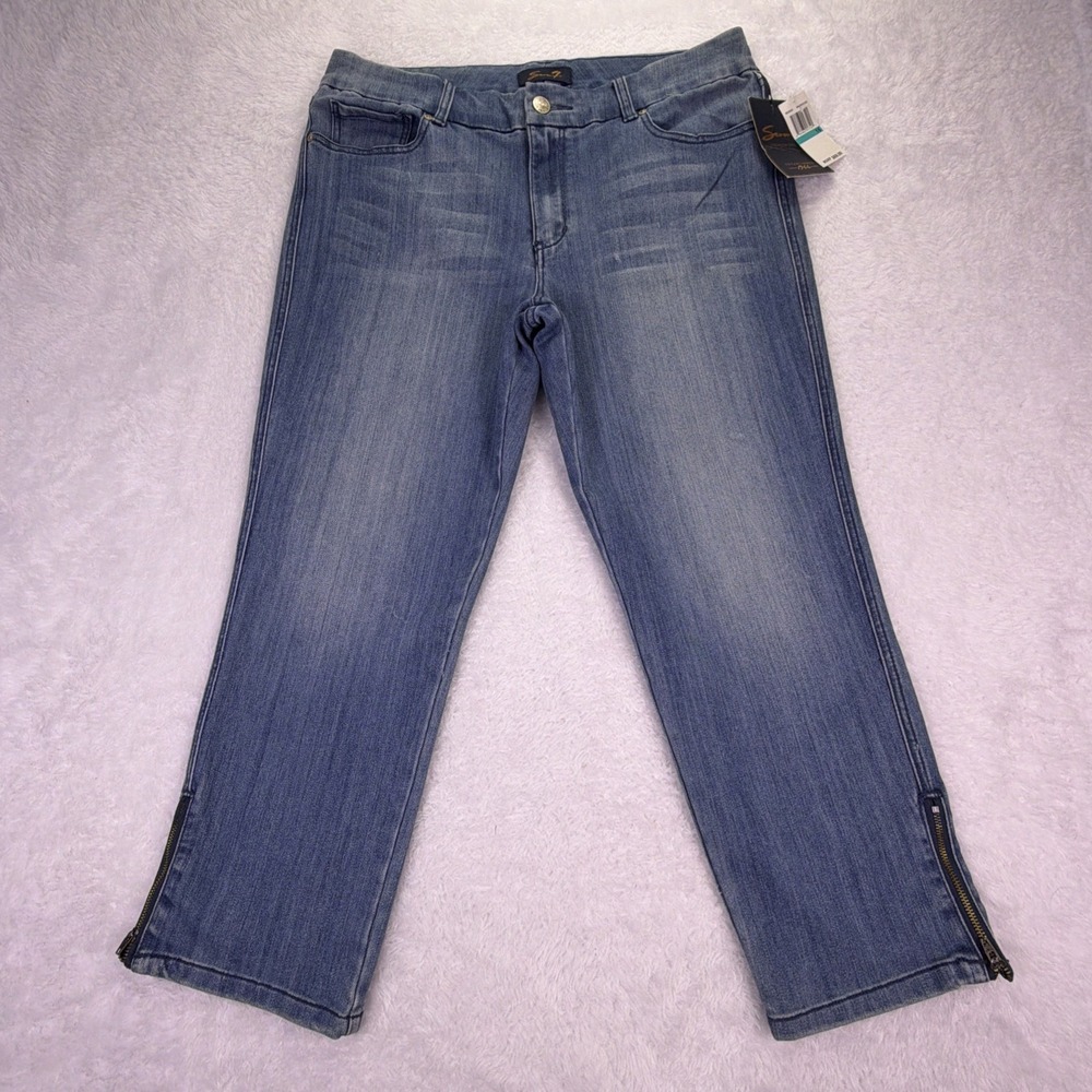 NWT Seven7 Jeans Womens 16 Crop Jeans Zip Hem Stretch Denim Rhine Pockets 35x25